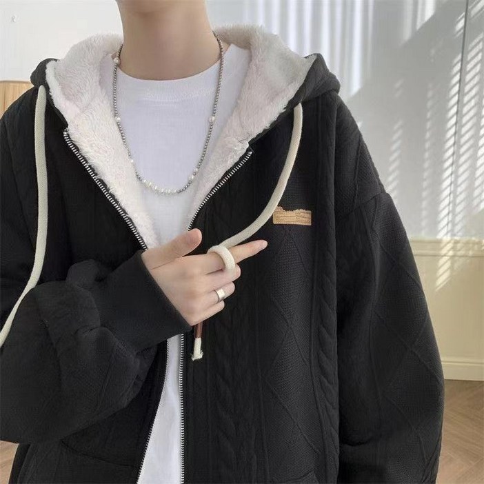 풀리브스 램스울 아우터 남자 겨울 기모 두툼한 점퍼 루즈한 포트 커플룩 후드 맨투맨