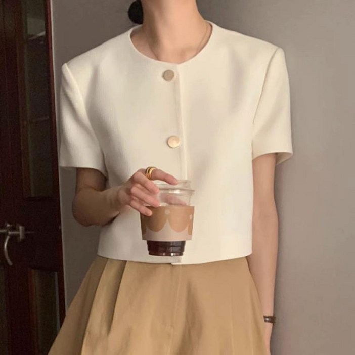 비비디아 신상 썸머 여성 시원소재 반팔 캐주얼 자켓 빅사이즈 정장 심플 라운드넥 재킷 5491