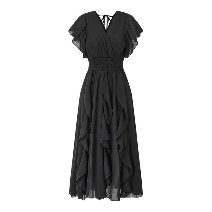 GGPX 러블리 백 끈 브이넥 프릴 롱 원피스  GQBOW020D