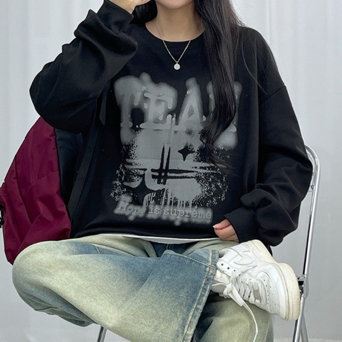 슈크림 빈티지 맨투맨 4컬러 루즈핏 프린팅 봄맨투맨 나염맨투맨 유니크