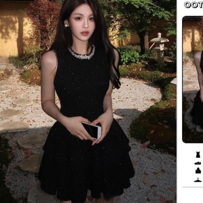 COSYEVNO   프랑스풍 핫걸 허리조임 원피스 고품격 파티 드레스 민소매 짧은 치마