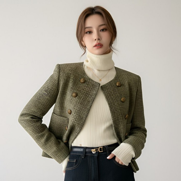 가을 하객룩 노카라 트위드 자켓
