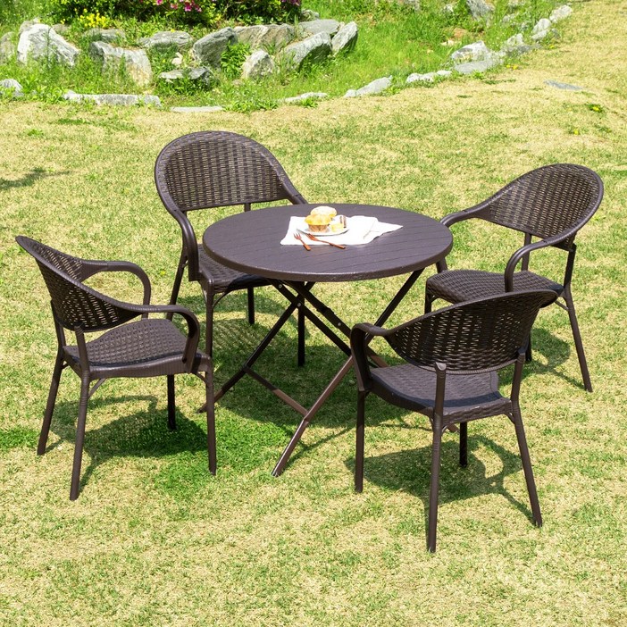 아르망 900 원형 버디 4인 야외 테이블 세트, 브라운