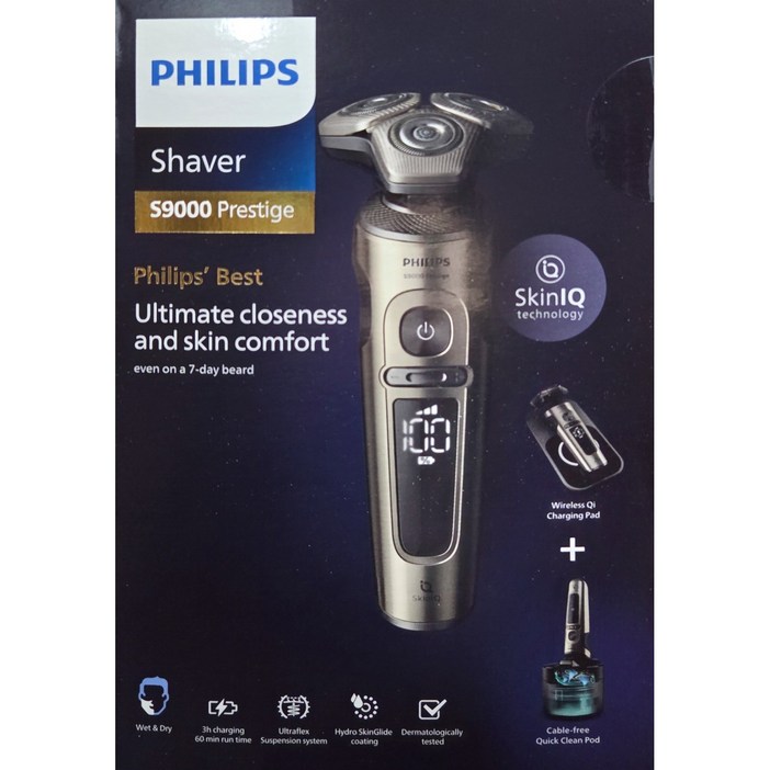 필립스 SkinIQ S9000 프레스티지 전기면도기 샴페인골드 SP9883 무선충전 패드