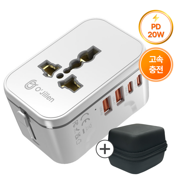 오지렌 미니 고성능 GaN 고속 충전 해외 여행용 멀티 플러그 어댑터, 1개, 화이트OJHHT20520W 오지렌 미니 고성능 GaN 고속 충전 해외 여행용 멀티 플러그 어댑터, 1개, 화이트OJHHT20520W