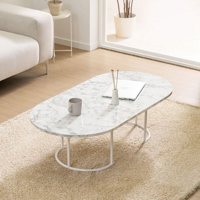 베르디안 라이 타원형 플랫 테이블 1200 소파테이블 좌탁, 비앙코마블