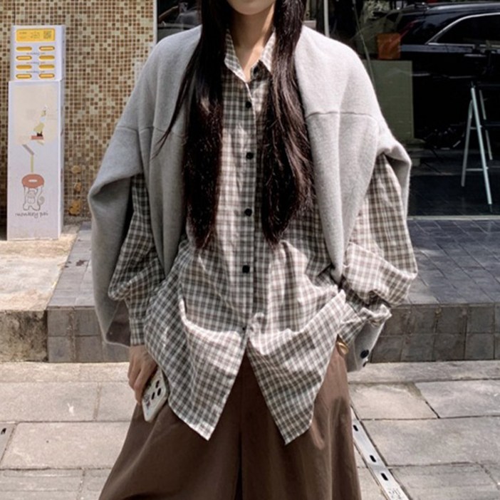 드마엘 엘렌 간절기 오버핏 루즈핏 체크 셔츠 남방3color 델로나