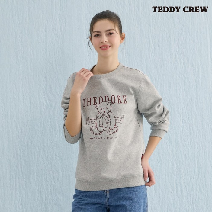 테디크루 여성 봄가을 간절기 나들이에 입기 좋은 클래식 레터링 맨투맨 MELANGE T02O1