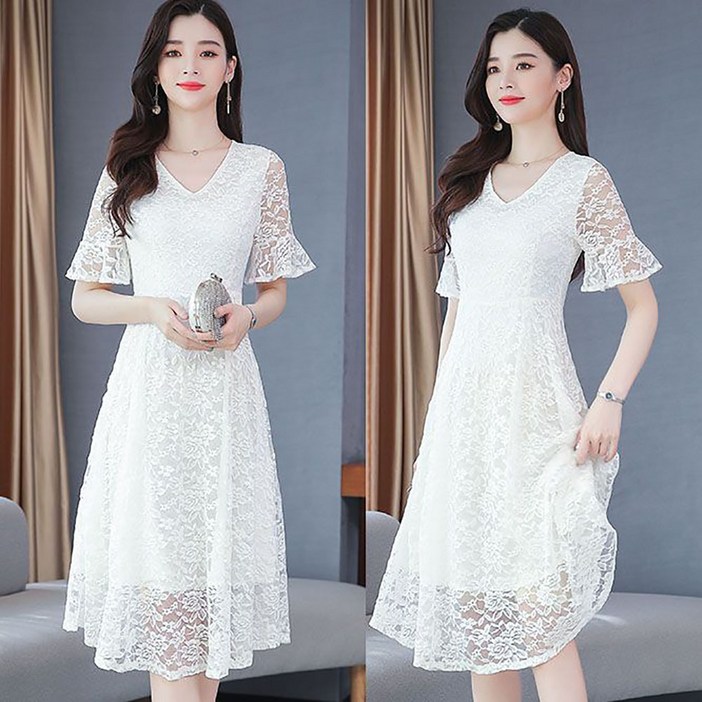 셀럽당 원피스 레이스 긴팔/반팔 미디 여성 스커트 S02004