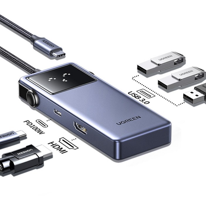 UGREEN 유그린 Uno 5 포트 10Gbps C타입 멀티 허브 4K60Hz HDMI 지원 스마트 이모티콘 상태 표시의 다포트 허브