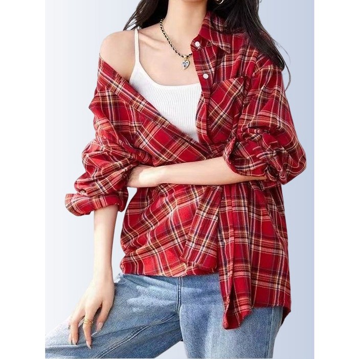 크로커다일레이디 여성용 멀티체크 셔츠 블라우스 CLCFBL201