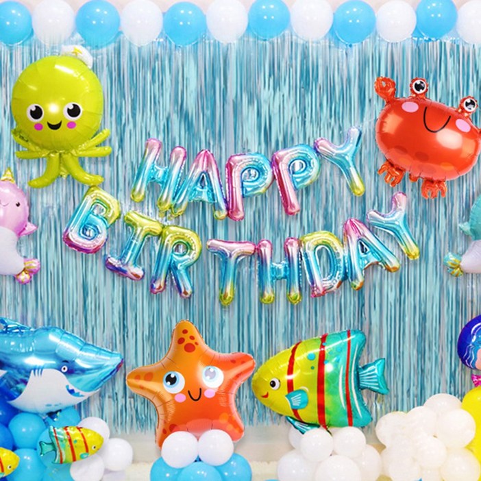 브로키 바다 풍선세트 물고기 은박 풍선 이벤트 파티용품