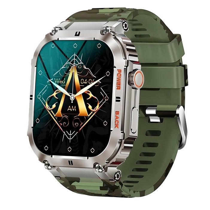 RichMagic K57PRO 1.96인치 아웃도어 방진 스마트워치 블루투스통화 음성비서 GPS IP68 방수 스포츠워치 49mm, 녹색, 49cm, GPS  블루투스