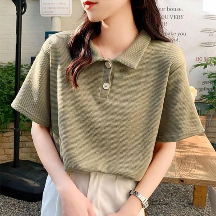 레일라 여성용 와플 카라 반팔 티셔츠 S25SMT052114