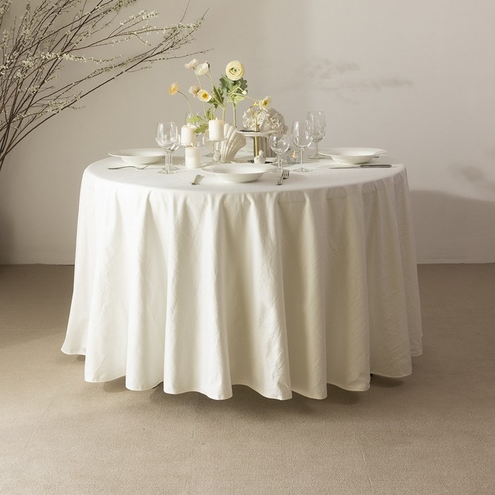 대성섬유 대폭 이음선없는 고급융단 호텔 예식장 대형 원형식탁보, 화이트, 1개