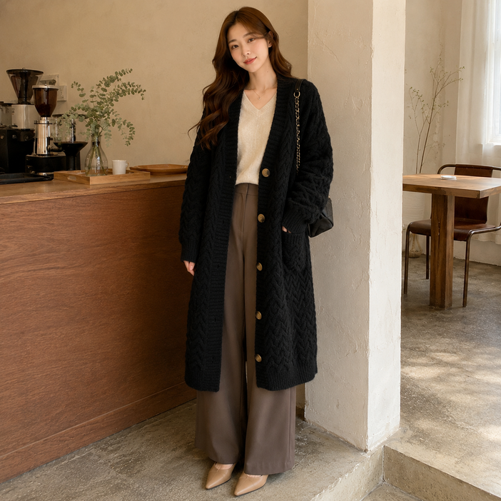 CBHV 여성 빅사이즈 코트 긴팔 가을 롱 루즈핏 데일리 가디건