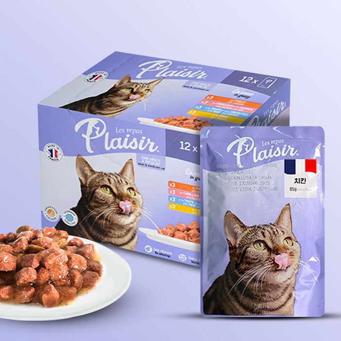 플레이저 신선한 육류를 사용한 고양이 그레이비 소스 파우치 청크 타입, 6개, 85g