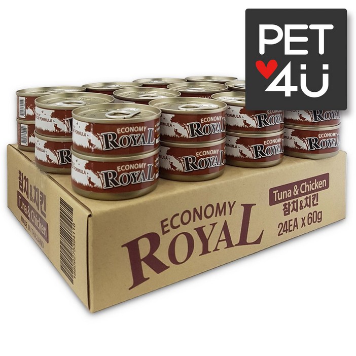 이코노미 로얄 고양이 캔 (1box/24개입) 고양이 습식 캔 간식 통조림 콤보, 참치+치킨, 60g, 24개