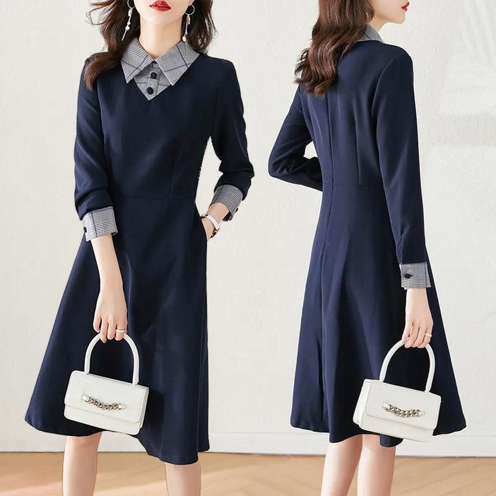 오피스룩 셔츠 레이어드 가을원피스 슬림핏 플레어 A라인 치마 빅사이즈