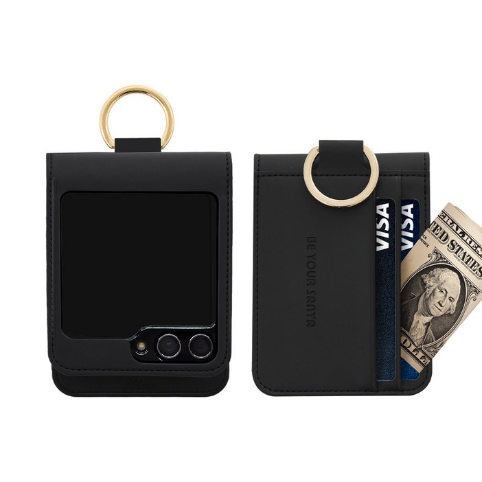 비유어산타 갤럭시 Z플립6 케이스 링 지갑 이태리원단 힌지보호 카드 수납 밀라노, 센스