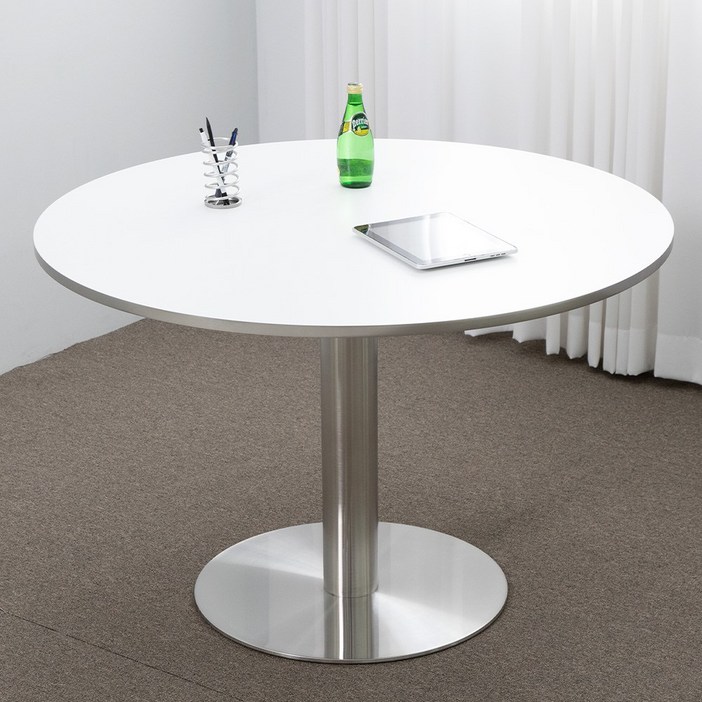퓨리 HPL 실버엣지 1100 원형 텐 스텐 카페 티 테이블, 화이트