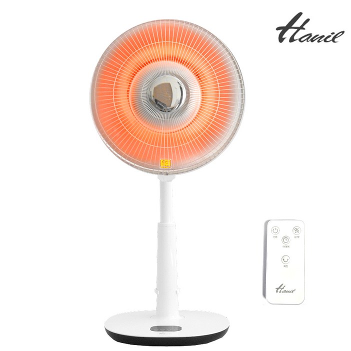 한일전기 26년 선풍기형 전기히터 1구 하이라이트 디지털 리모컨 타이머 1초발열 높이조절, 화이트