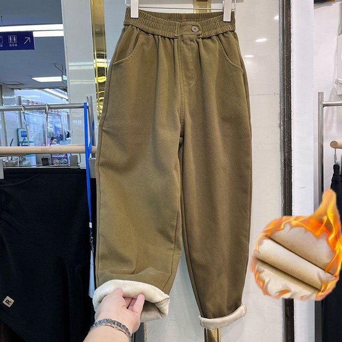 여성 겨울 기모 조거 팬츠 허리밴딩 두꺼운 원단 따뜻한 착용감 일상용 바지