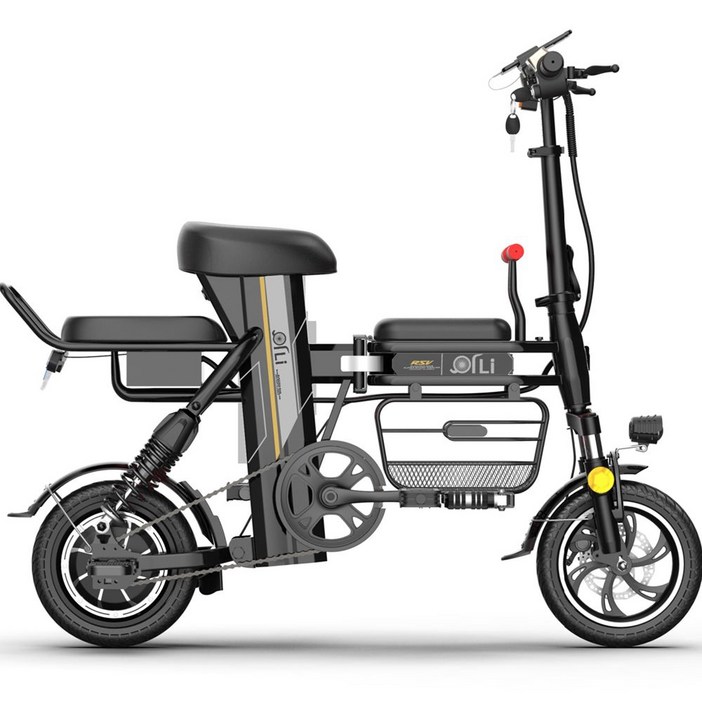 3인용 접이식 전기 자전거 유아동승 어린이 강아지 전동, 고속 가변 저소음 모터 블랙