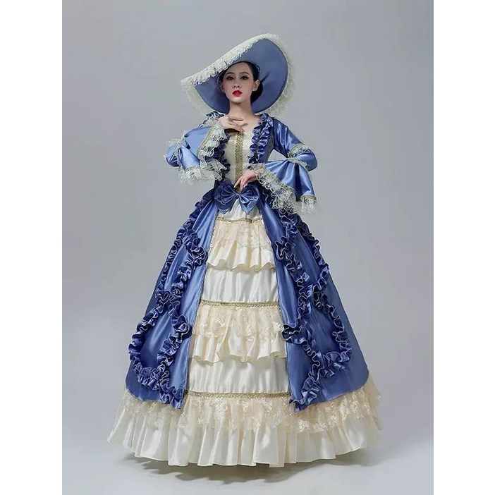 중세드레스 졸업사진 귀족 중세시대옷 무대의상 공연 복고풍 스카이블루 16 프리 사이즈 키 몸무게 기준