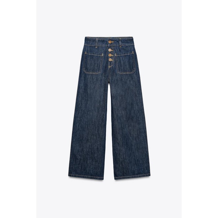 국내발송 ZARA 여성 JEANS Z1975 CULOTTE 하이웨이스트 버튼 블루 323304