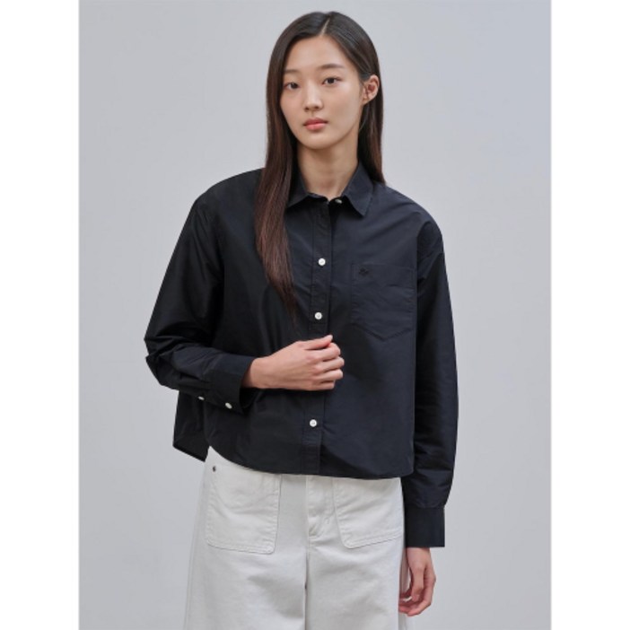 [매장정품] 빈폴 BEANPOLE LADIES 폴리 크롭 셔츠 블랙 BF4764C035