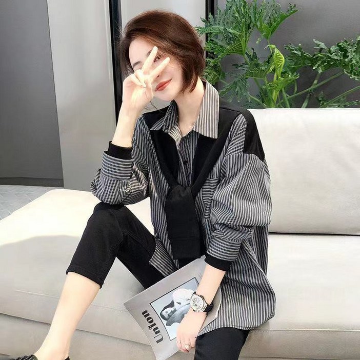 여성 레이디를 스트라이프셔츠 여성 레이디를 스트라이프셔츠