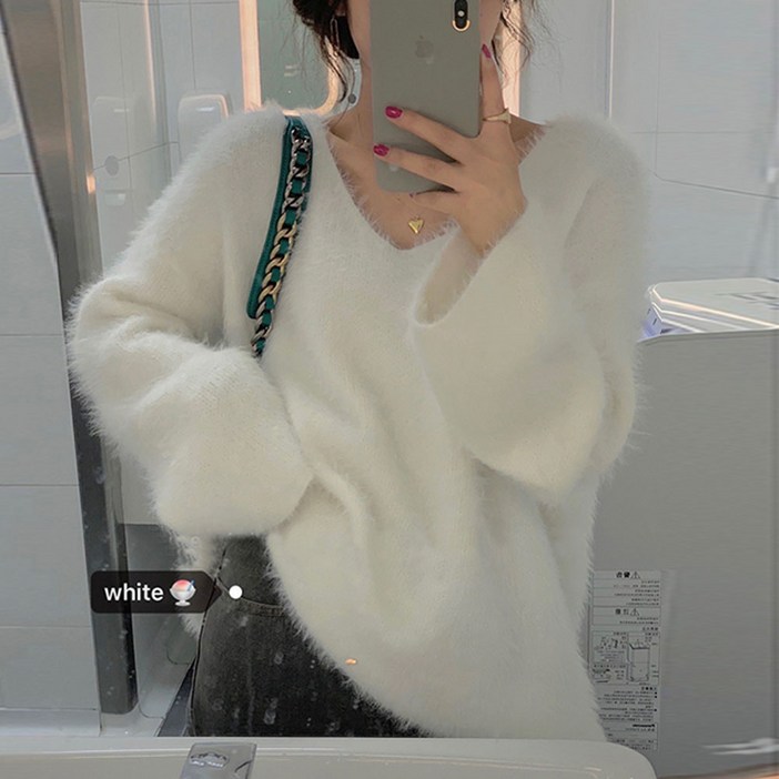 메이킹유 색감맛집부들 몽실 구름 털 브이넥 긴팔 니트 파스텔 여리핏 루즈핏 꾸안꾸 9915앤지니니트