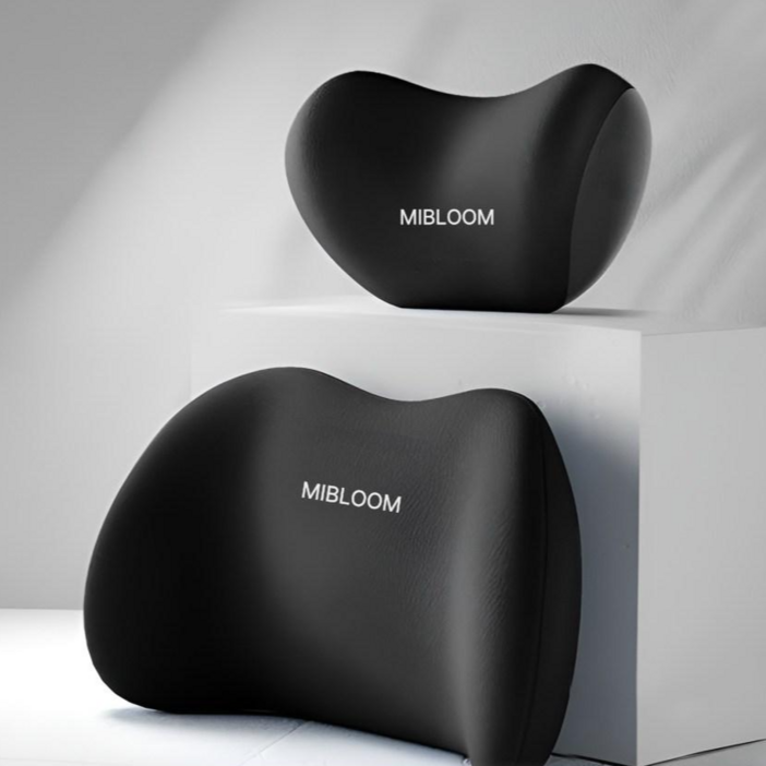 미블룸 차량용 메모리폼 목쿠션  등받이 쿠션 세트, 1개, 블랙