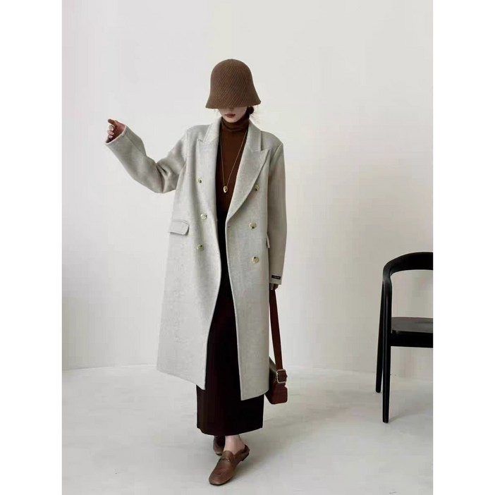 CD 4color 여성 고품질 울 모직 핸드메이드 카라넥 롱 코트