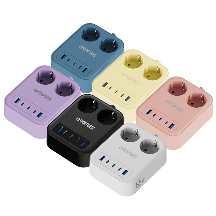 ORDFLES PD65W C타입 고속충전 USB 멀티탭 7구 3C2A 노트북충전 고용량 4000W 과부하차단 KC인증, 화이트, 1개, 2m