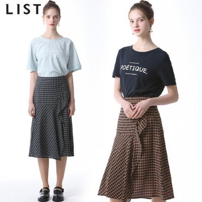 [백화점 정품] EnC 스커트 [리스트] 랩 프론트 코튼 블렌드 체크