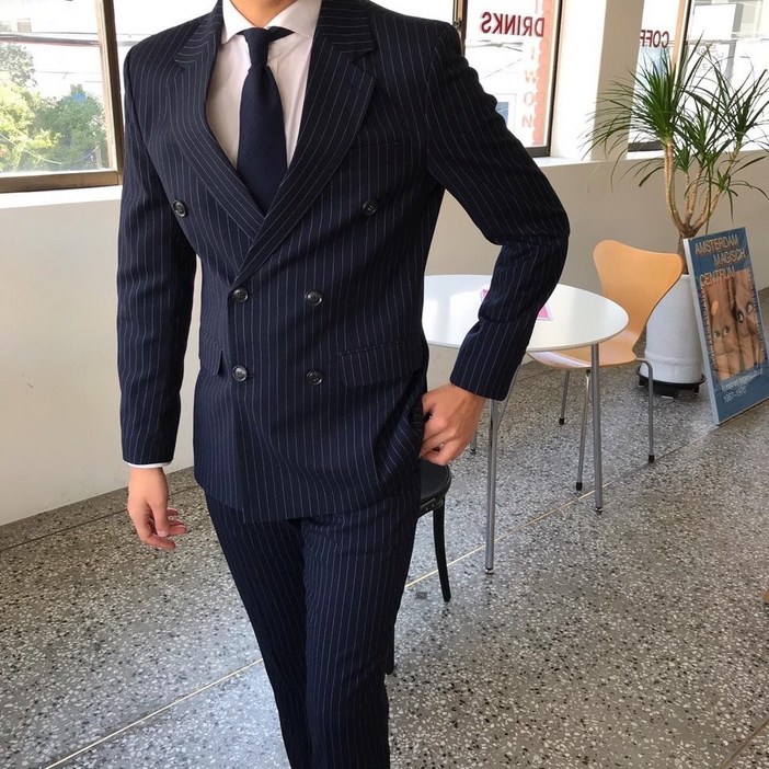 아르페 남자 사계절용 결혼식 하객 세미 스트라이프 더블 정장 수트