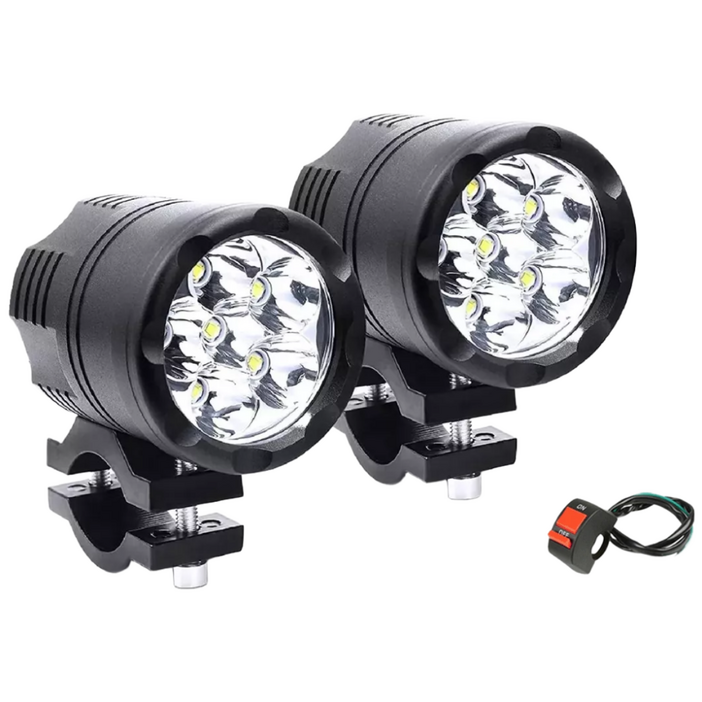오토바이 안개등 LED 탐조등 왼쪽 및 오른쪽 세트 60W 매우 밝은 조명, 2개의 흰색범용 보조 스포트라이트 안개등 추가 LED 헤드라이트스위치 1개 및 헤드라이트 2개, 6구슬60W, 1세트