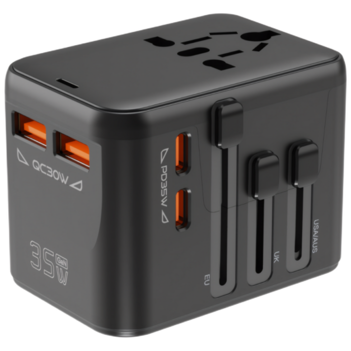 2025 신제품 초특가둥션Dongseon 여행용 멀티충전기 4포트 모두 고속 충전 지원, GaN35W 고출력 미니 고성능 멀티 플러그 여행에도, 캠핑에도, 출장에도 필수템, 1개, 블랙HHT521 35W