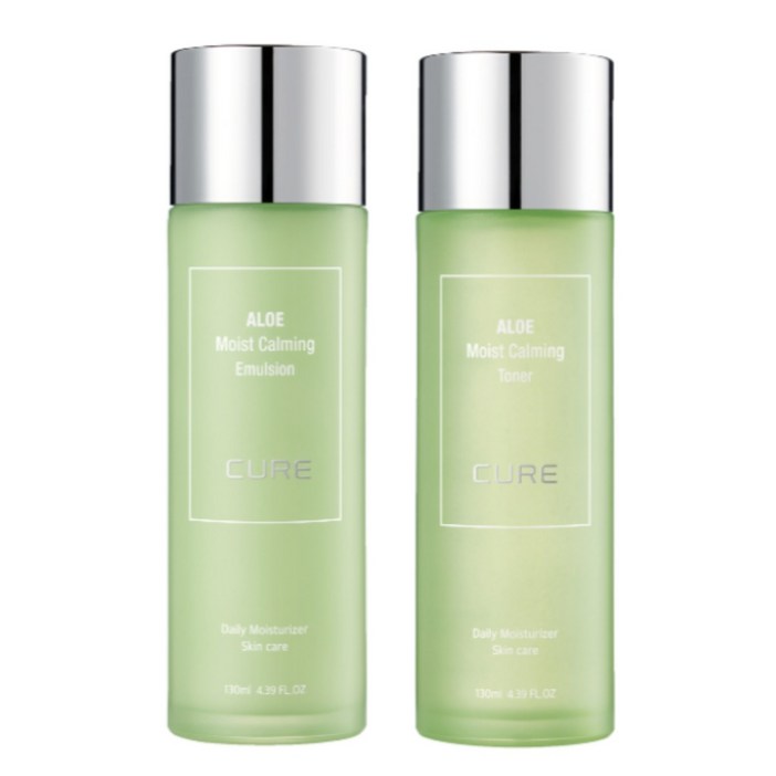수분 스킨로션 김정문알로에 큐어 모이스트 카밍 토너 + 에멀젼 각 130ml 피부 진정 쿨링 알로에화장품