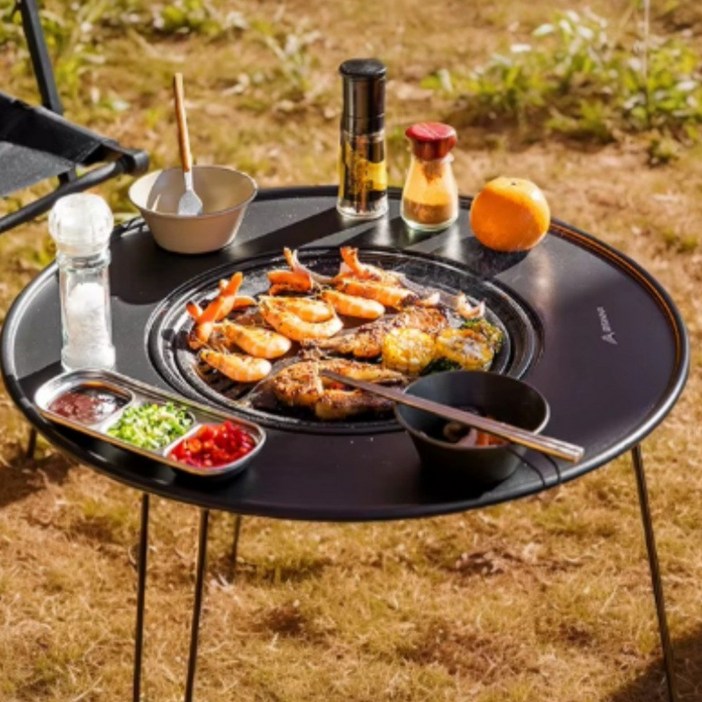 HARU DEAL BISINNA 접이식 바베큐 원형 테이블 스토브 휴대용 캠핑 숯 그릴 보관 가방 포함