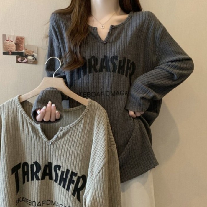 타임퓨어 11 여성 100kg까지 빅사이즈 인기상품 레이어드 맨투맨 여성 봄 가을 편한 V넥 긴발