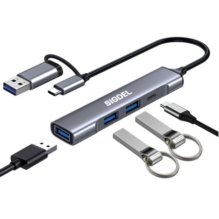 시그델 슬림형 4in1 USB 3.0 C타입 겸용 멀티 허브 4포트 USB3 C타입1 젠더 C to USB 노트북 컴퓨터 확장 포트 UH08