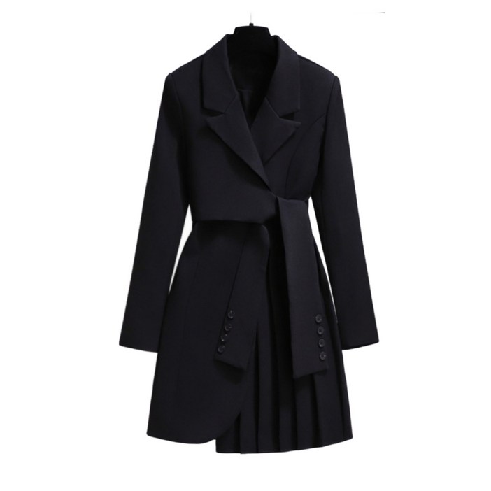 POMTOR 여성 봄가을 면접 고급 하객룩 정장 스커트 긴팔 원피스