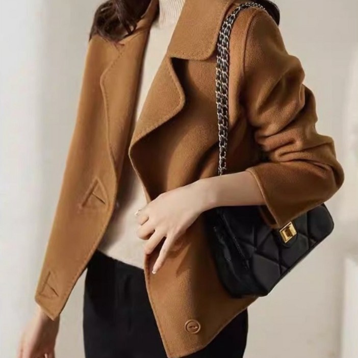 ORZQU 추동 여자 리버시블 오버핏 숏 코트 모직 코트