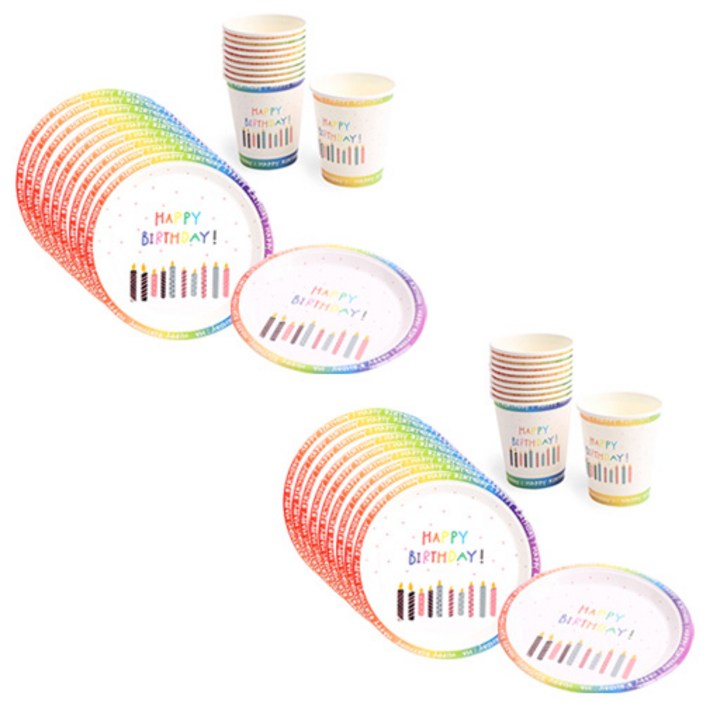 파티해 생일 파티접시 18cm 20p + 컵 20p 캔들 세트