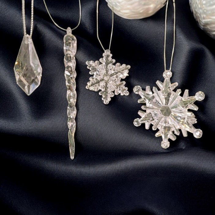 이플린 크리스마스 트리 장식 오너먼트 눈꽃 고드름 크리스탈 보석 30p 세트