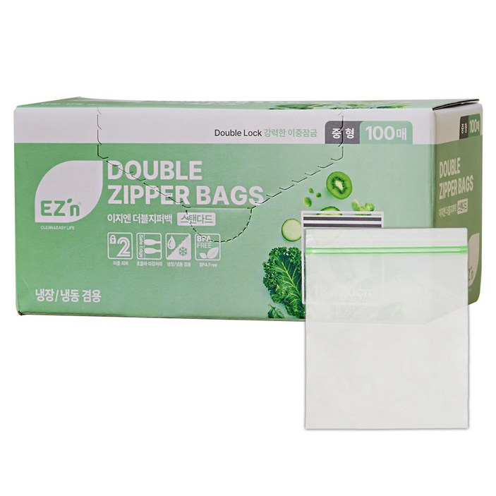 EZn이지엔 스탠다드 더블지퍼백 냉장 냉동 겸용, 중M, 100개, 1개