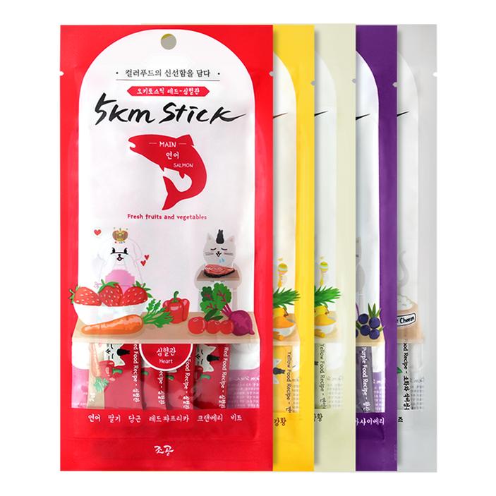 조공 반려동물 오키로스틱 간식 5팩, 혼합맛레드옐로우닭옐로우대구퍼플화이트, 1세트